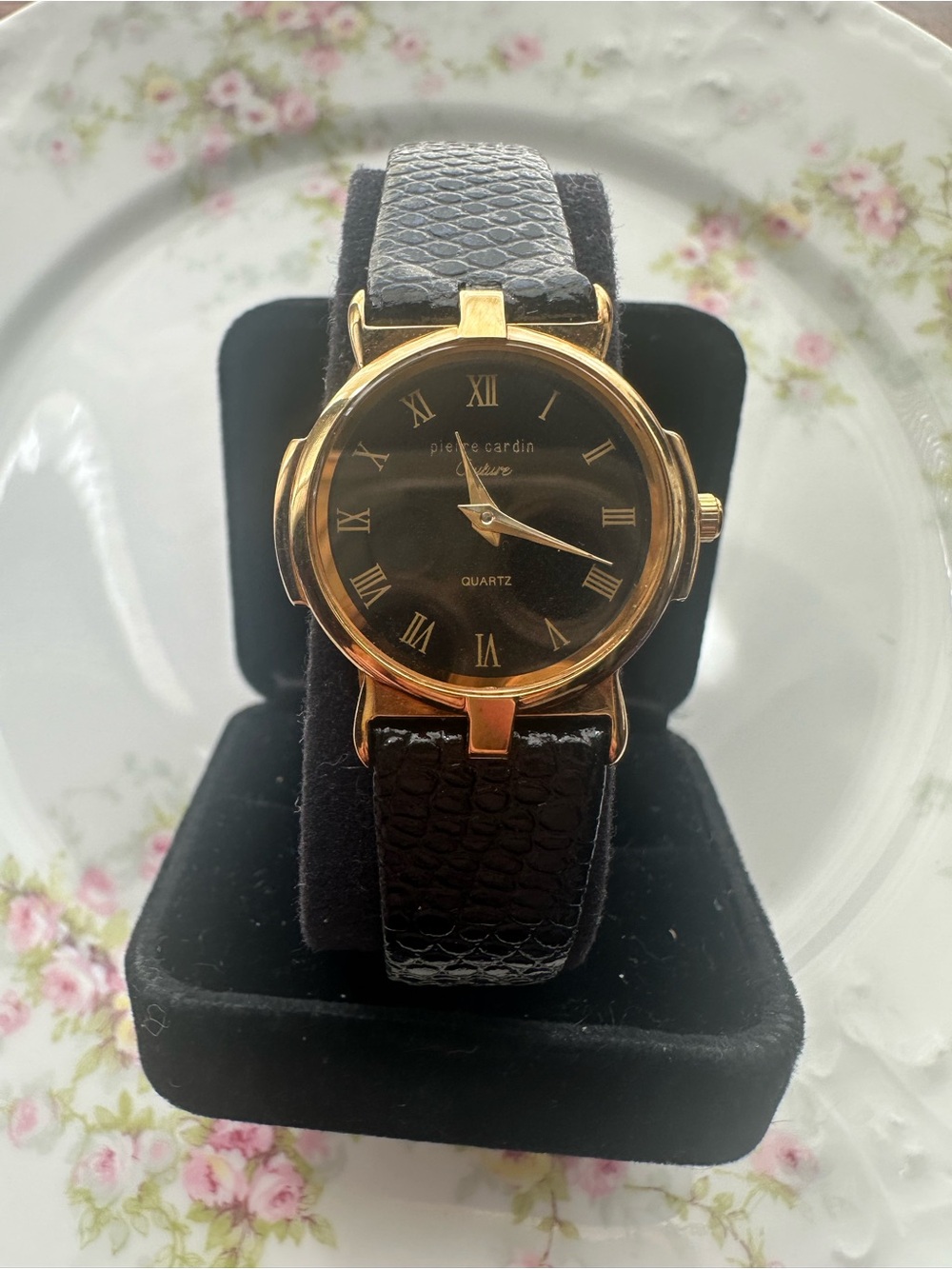 NWT Vintage Pierre Cardin Couture Womens Watch Black Gold NOS